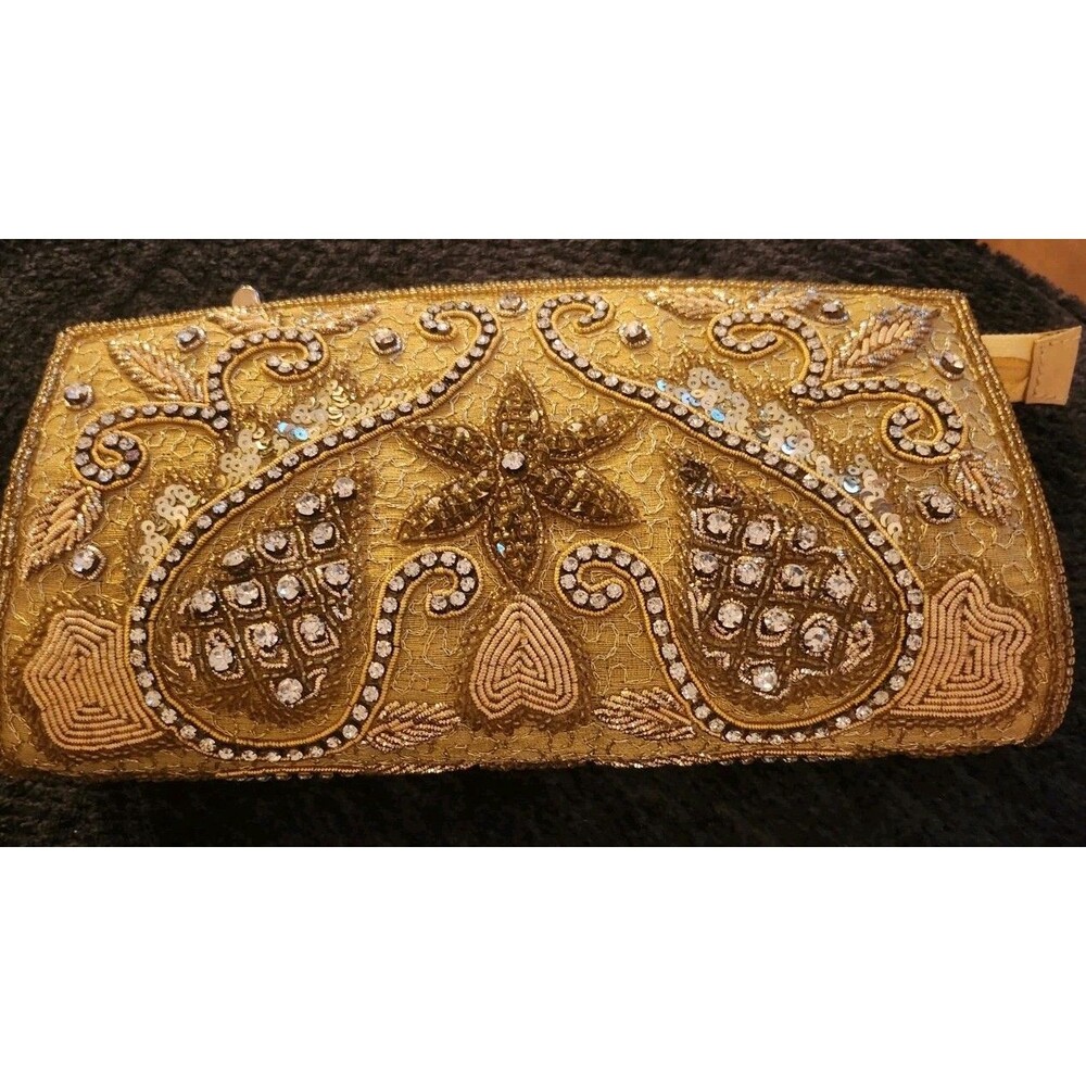 Embroidered wristlet clutch for parties, weddings, or evening out